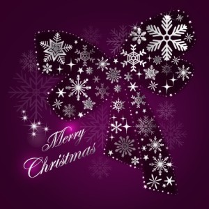 Dark Ribbon Bow with Sparkling Snowflakes and Stars Vector