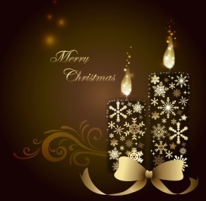 Gold Christmas Candles with Snowflakes and Ribbons Vector