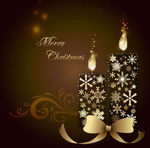 Gold Christmas Candles with Snowflakes and Ribbons Vector