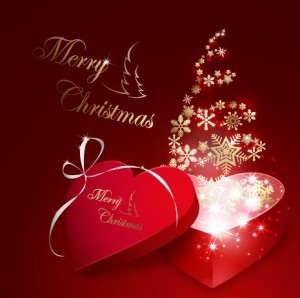 Red Heart Christmas Gift Boxes with Snowflake Gifts Vector
