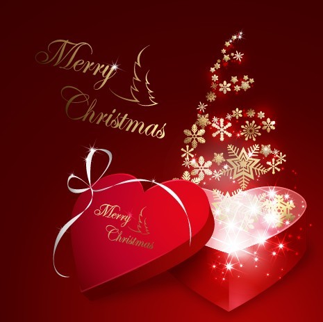 Red Heart Christmas Gift Boxes with Snowflake Gifts Vector