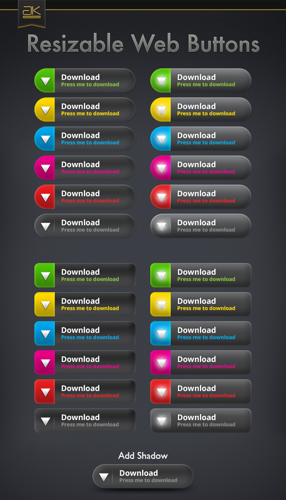 Rounded & Colored Web Button Templates PSD