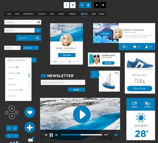 Dark Blue E-commerce UI Kit PSD