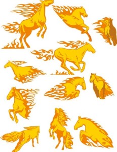 Set Of Fire Horses Illustration Vector