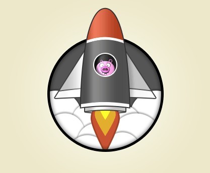Cute Piggy Rocket Icon PSD