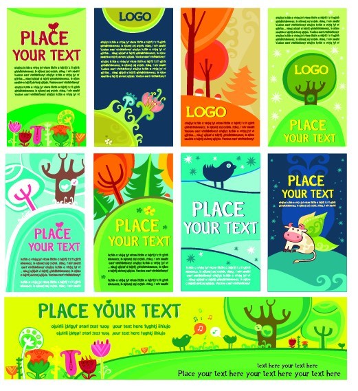 Set Of Green Cartoon Banners Vector