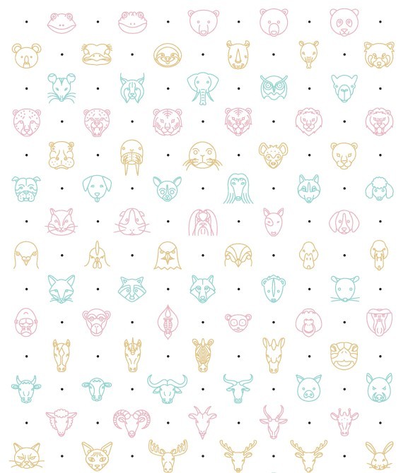 Cute Animal Line Icon Set Vector