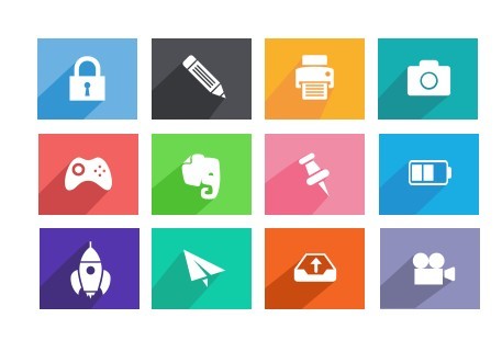 12 Flat Long Shadow Icons PSD