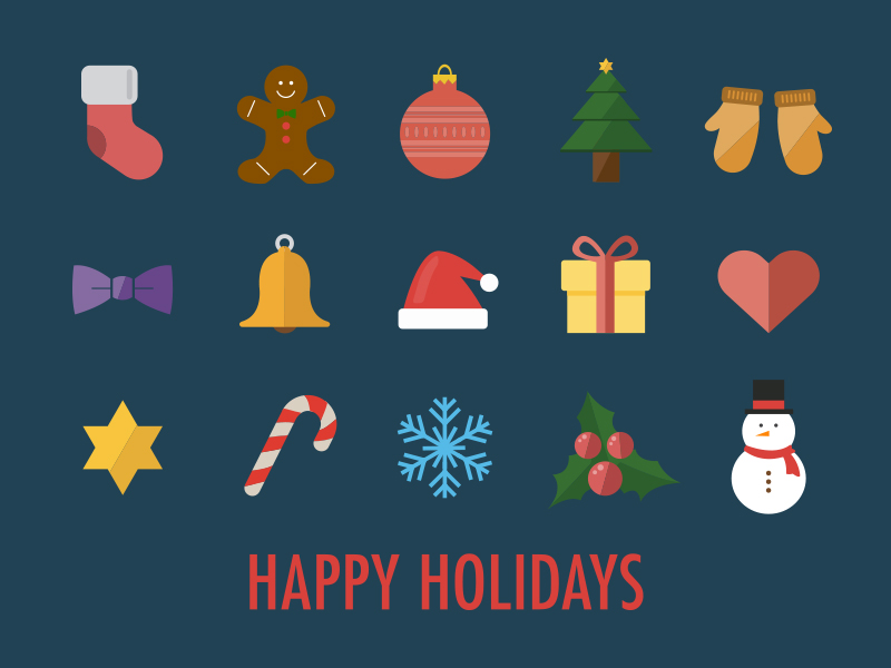 15 Flat Christmas Icons Vector