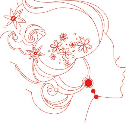 Red Girl Head Line Art Vector