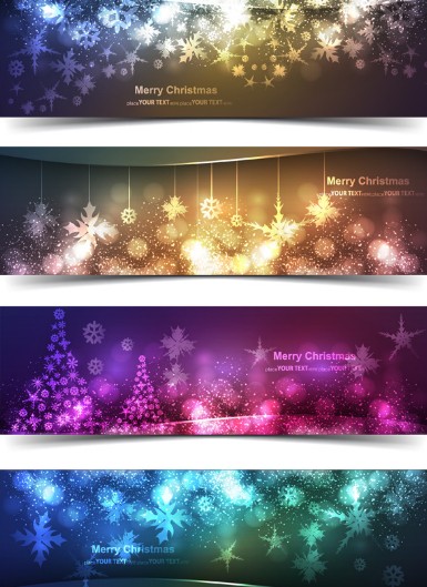 Vector Set Of Sparkling Merry Christmas Banners 02