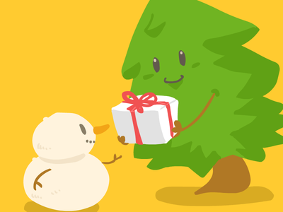 Cute Cartoon Christmas Tree and Snowman SVG Vector