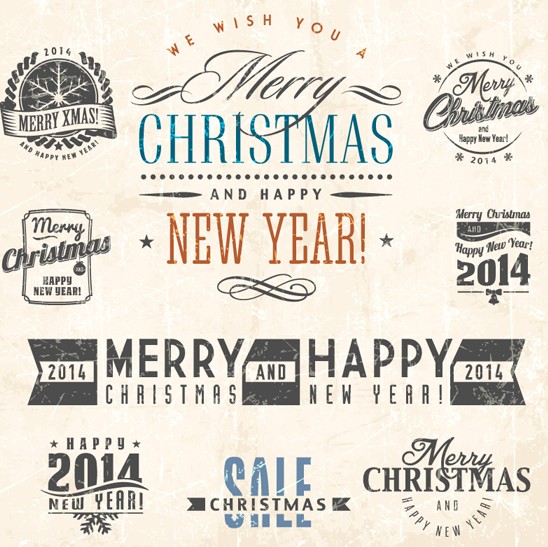 Retro Merry Christmas Labels & Insignias Vector