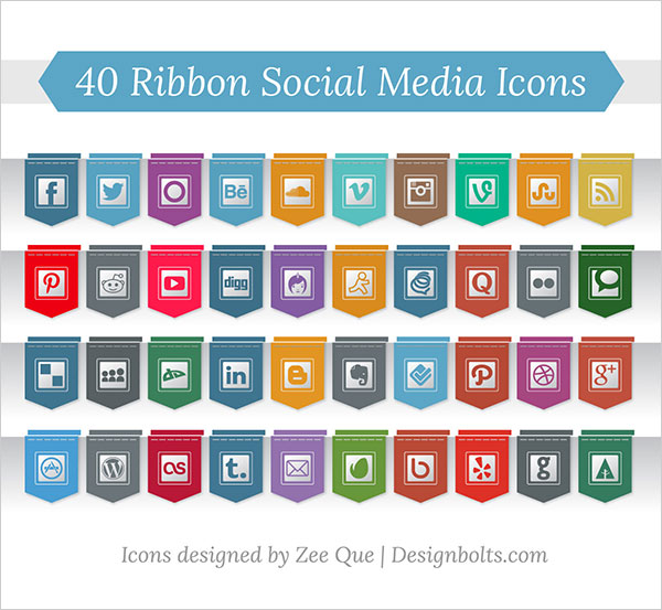 40 Ribbon Style Social Media Icons