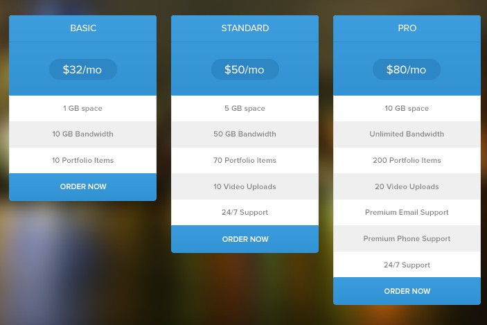 Blue Flat Pricing Table PSD