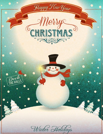 Retro Vintage Christmas & Happy New Year Poster Vector 01