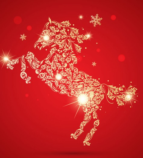 Shiny Gold Horse Of Flowers Vector