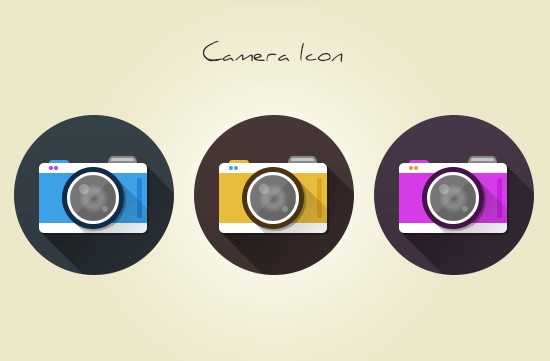 3 Flat Long Shadow Camera Icons PSD