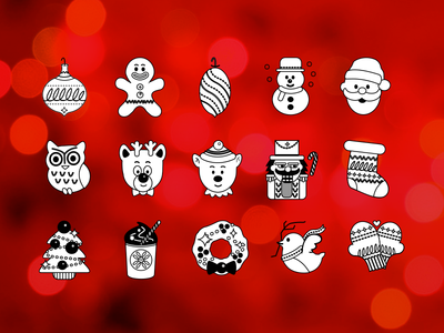 Flat Line Christmas Icons Vector