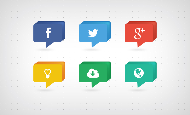 3D Speech Bubble Style Social Media Icons PSD