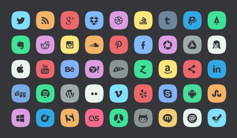45 Rounded Flat Social Icons PSD