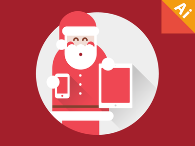 Flat Long Shadow Santa Claus Vector