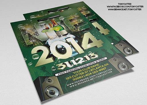 Happy New Year Party Flyer Template Vector PSD