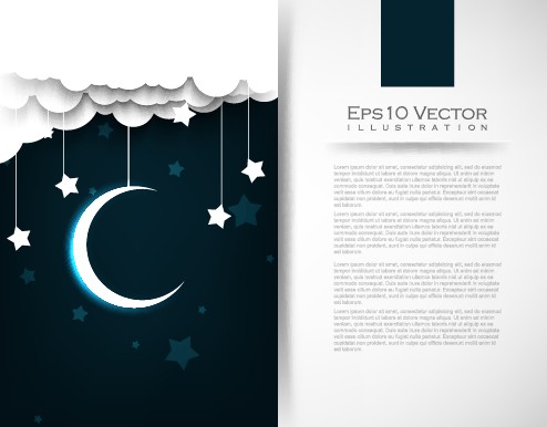 Night Moon and Stars Illustration Vector 01