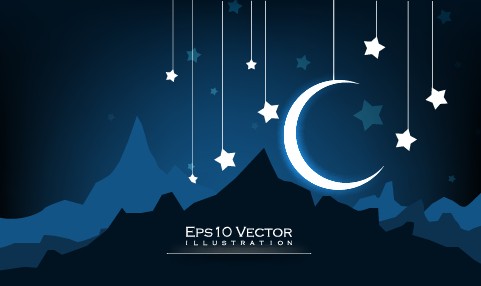 Night Moon and Stars Illustration Vector 05