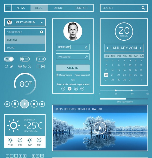 White Stripes UI Kit PSD