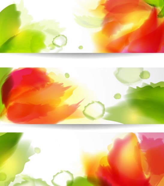 Set Of Vector Colorful Watercolor Flower Banners
