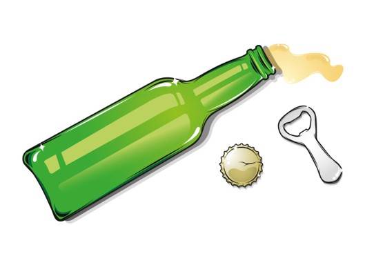 Beer and Bottle Opener Vector Illustration
