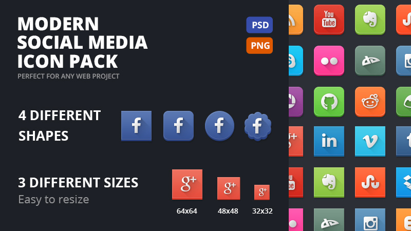 Modern Social Media Icons PSD
