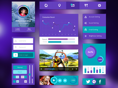 Purple and Green UI Kit PSD