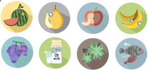 Round Flat Food & Fruit Icons Vector