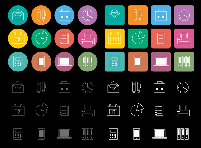 12 Flat Office Line Icons Vector