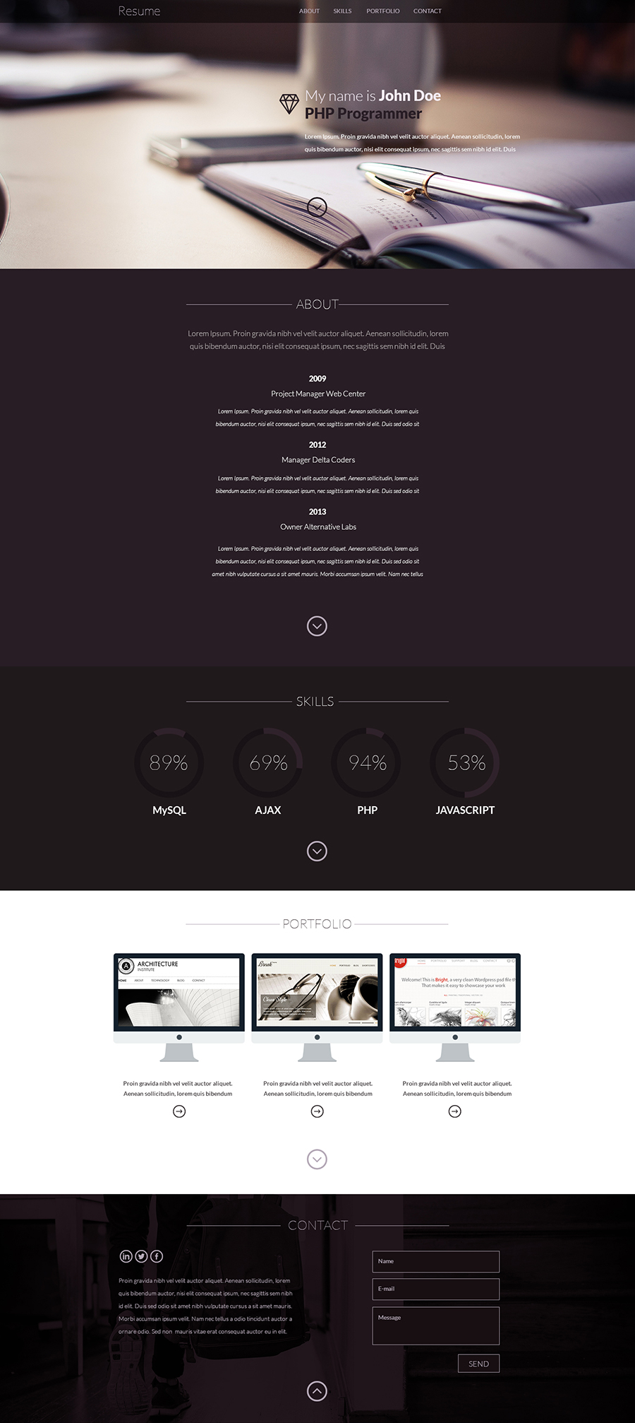 One Page Resume Template PSD