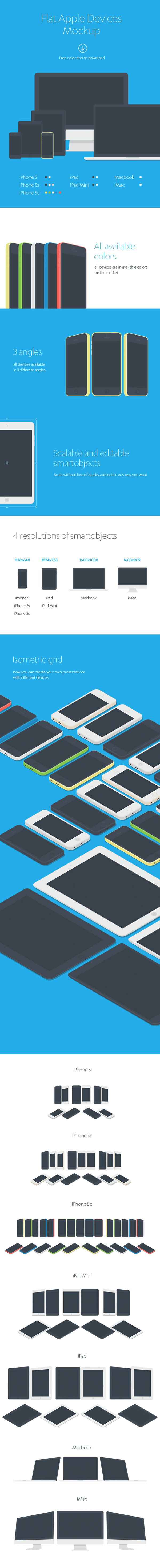 Flat Apple Devices MockUps PSD