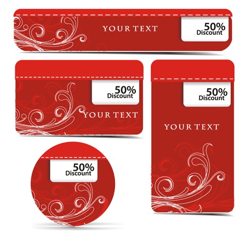 Set Of Red Floral Discount Labels Vector