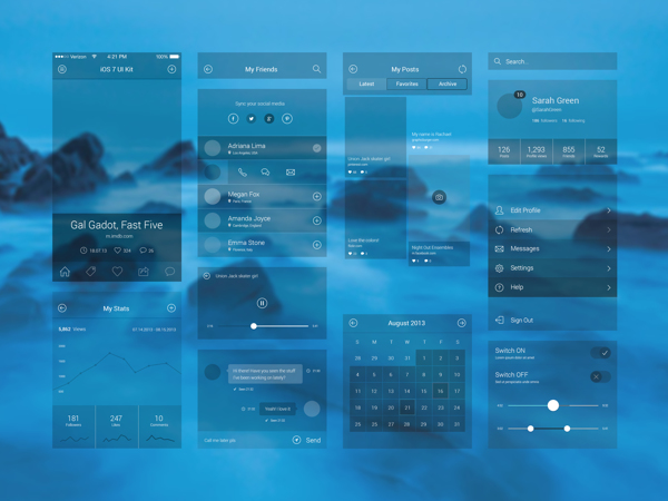 Transparent iOS 7 UI Kit PSD