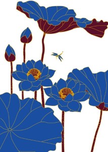 Blue Lotus Flowers Vector Line Art