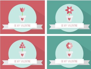 Set Of Flat Valentine Cards Vector