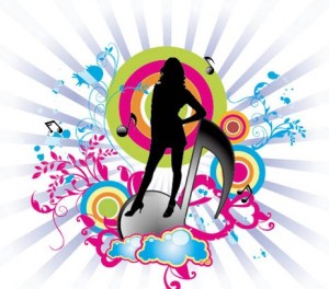 Dancing Girl Silhouette with Floral Background Vector 02