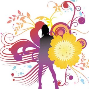 Dancing Girl Silhouette with Floral Background Vector 03