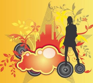 Dancing Girl Silhouette with Floral Background Vector 04