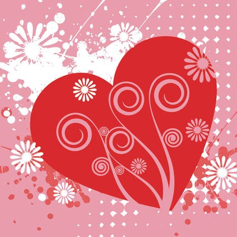 Red Love Hear with Splash Flower Background Vector 01