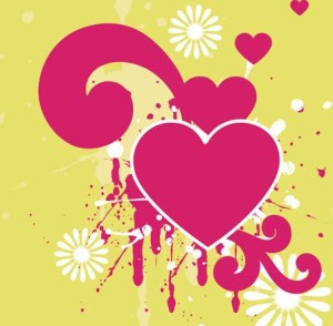 Red Love Hear with Splash Flower Background Vector 02