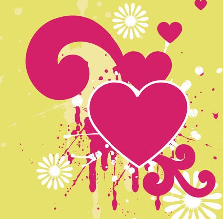Red Love Hear with Splash Flower Background Vector 02