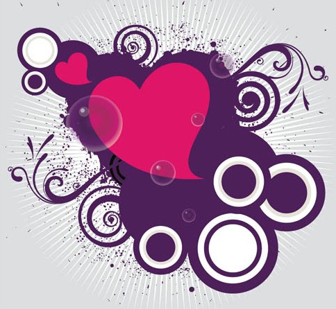 Red Love Hear with Splash Flower Background Vector 03