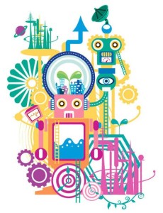 Vector Illustration Of Robot and HI-Tech Elements